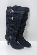 Damenstiefel Wildleder Leder schwarz Größe 40 High heels - Strap Knee High Boots