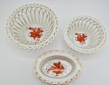 3 X Herend Apponyi Orange Durchbruchschale Durchbruchkorb Dekoschale Flechtkorb