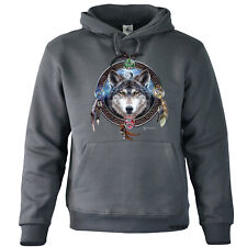 Hoodie Wolf Motiv USA Sweatshirt Kapuze Wildlife Traumfänger Western *3057 grau