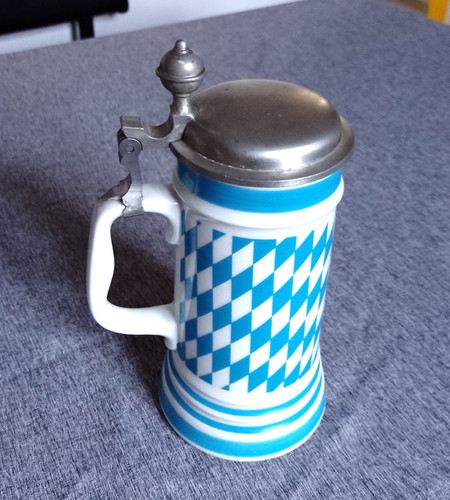 Bierkrug mit zinndeckel blau - bierkrug,