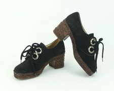 true vintage 70er jahre plateauschuhe schwarzes wildleder gr. 37