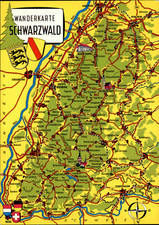 Deutschland Postkarte Landkarte Wanderkarte Region SCHWARZWALD (Black Forest)