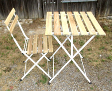 Bistro-Set 1 Stuhl 1 Tisch Metall Holz Balkonset Gartenmöbel klappbar (OL)
