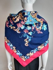 COURRÈGES PARIS Tuch Carré rot/blau Blumen 100% Seide rolled edges 88× 90cm