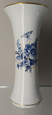 Meissen Große Vase ca. 25,5 cm blaue Blume Goldrand Insekten Goldgräser