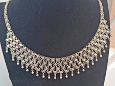 Vintage Halskette Collier echt Silber  kleine Sterne massiv breit ca. 45 cm