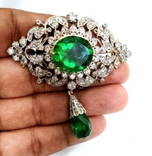 Smaragd diamant brosche - smaragd,