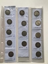 Deutsches Reich 1 Mark Silber Münzen, 1874-1915, Prägung A-P, 14 Stück