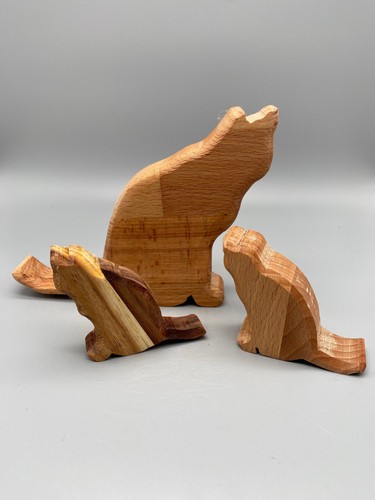 Holzkatzen katzenfamilie 3er - holzkatzen,