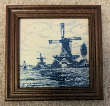 Delft Blue Bild / Keramikfliese: Mühle, handgemacht in Holland 9x9cm