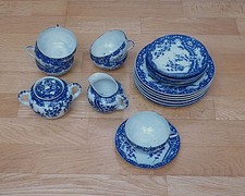 Kasuwa japanisches Teeservice für 6 Personen, Dekor Kirschblüte, Blau-weiß.