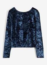 Langarmshirt aus Samt mit Rückenausschnitt Gr. 36/38 Dunkelblau Damen-Shirt Neu