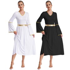 DE- Damen Kostüm ausgestellte Ärmel Gold Trim Patchwork Kleid Faschingskostüme 