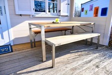 Weishäupl Werkstätten Esstischgarnitur Flip Edelstahl / Teak Gartenmöbel Luxus