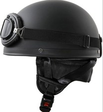 ATO Moto Oldtimer Motorradhelm in Schwarz matt mit Brille Größe M 57 bis 58cm