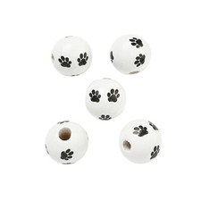 10x Holzperlen mit Pfoten Ø 16mm Holz Pfote Basteln Deko Beads Holz Natur Rund