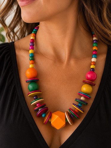 Bunte holzkette statement - bunte,