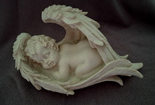 liegender Engel Deko Figur Friedhof Grab ca. 23 x 13 x 13 cm creme weiss