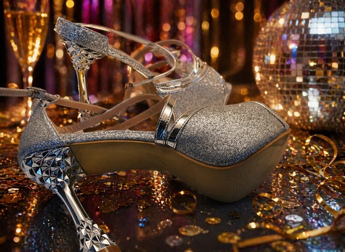Glitzer high heels plateau - heels,