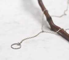 Y-Kette Ring gehämmert 925 Silber, Lariat Halskette Sterlingsilber, k987