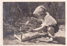 Foto-Postkarte 1942 Wetzlar – Kind mit Vogelkäfig | gelaufen 6 Pf Marke MiNr.787