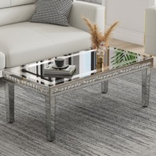 Spiegel Couchtisch mit Diamanten Wohnzimmertisch Glitzer Esstisch Glas Sofatisch
