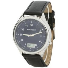 KIENZLE Herren Funkuhr, blau, Lederband Gehärtetes Mineralglas Echtlederarmband