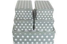 5er Set Gebäckdose Sternenmotiv eckig grau Metall Plätzchen Keks Metall Dose