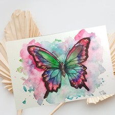 Schmetterling Aquarellbild A6, Bilder, Gemälde, Kunst, Malerei, Aquarellkunst