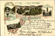 Litho Neustrelitz in Mecklenburg, Markt, Rathaus, Denkmal, Schlosspark - 4211412