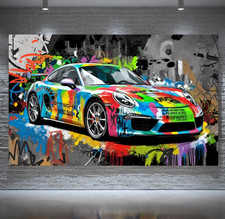 XL LEINWAND BILD BIS 165x100x5 BUNTER PORSCHE RENNWAGEN AUTO GRAFFITI STREET-ART