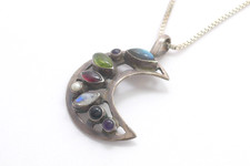 Halskette 925 Sterling SILBER silver argento Halbmond Edelsteine argent pendant