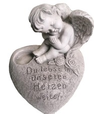 Steinfigur Grabdeko Herz mit Engel. 