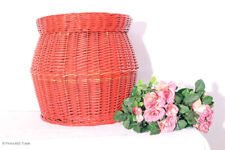 Shabby Chic! Große runder Wäschekorb Korbgeflecht Bauchig Korb mit Deckel Rot