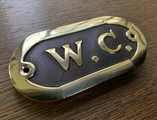 maritimes Türschild WC , Holz Messing 10,5 cm Schiffstoilette , Boote Yacht Bar