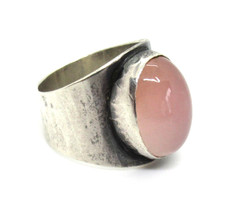 TOP DESIGNER Ring 835 Silber GEORG KRAMER Rosenquarz Modernist 70s rare COOL