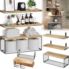 3er Set Schweberegale Wandregal Badezimmer Wand Wandregal Holz mit Drahtkorb