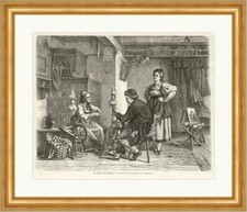 Der Maler auf der Studienreise Sondermann Spinnrad Holzstich E 6160 Gerahmt