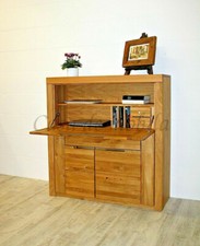 Massivholz Sekretär 115x120x40cm Wildeiche geölt Computerschrank Schreibschrank