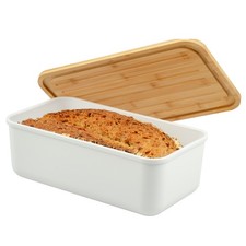 bremermann Brotkasten mit Bambus-Deckel, Brotbox | Schneidebrett, Brottopf, weiß