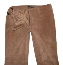 hüftige Damen- LEDERHOSE OHNE TASCHEN in hell- braun aus Veloursleder Gr. 42