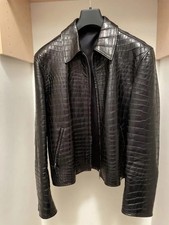 Luxus Herren Schwarz Kroko Leder Jacke Elegant Reißverschluss Alligatormuster...