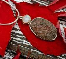 Unikat Anhänger Kette Silber 925 Gold 750 Kieselstein Labradorit Naturstein 60 c