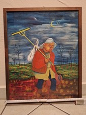 Gemälde Naive Malerei Kroatischer Bauer auf Feld
