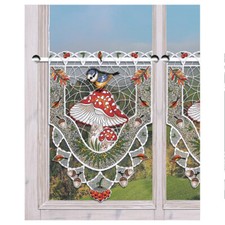 Spitzengardine Herbstwald mit Fliegenpilz Plauener Spitze Scheibenhänger 34x23cm