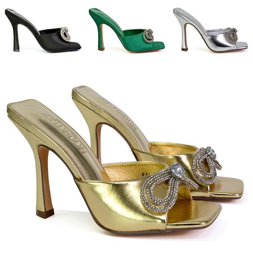 Damen sandalen strass - strass, schleife