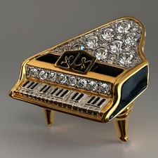 Schwarz Gold  Klassisch Klavier mit Vielen  Kristallen Cabouchon 70er. Jahre Top