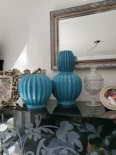 Niedrige bauchige vase türkis - bauchige,