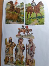 Glanzbilder, Oblaten, Scraps sehr alt kleines Konvolut Pferde und Trachten