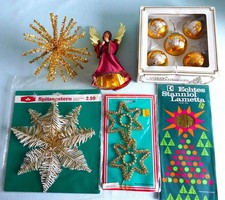 Alter Christbaumschmuck  Tinsel-Sterne, Brokat-Engel, Schneemann-Kugeln, Lametta